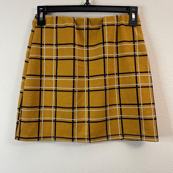 Girls Yellow Plaid Mini Skirt With Slit Detail By Popular Basics Size S - Picture 5 of 9